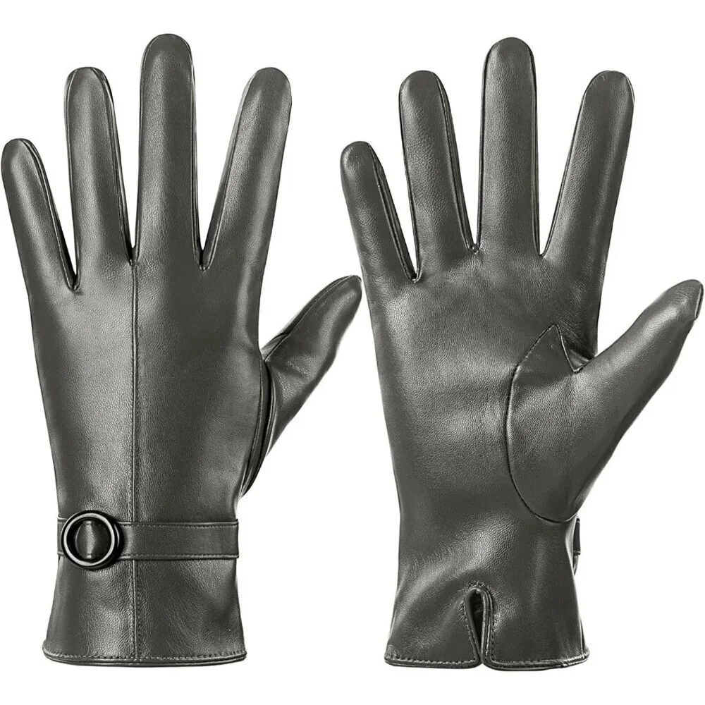 Women's Winter Leather Gloves Texting Warm Driving Lambskin Gloves Green